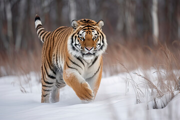 Obraz premium Siberian Tiger running. Beautiful, dynamic