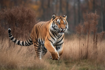 Naklejka premium Siberian Tiger running. Beautiful, dynamic