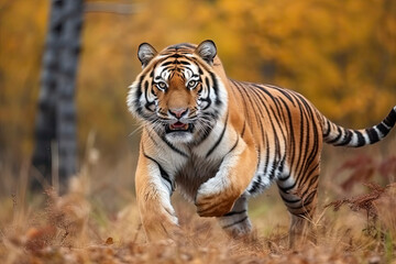 Fototapeta premium Siberian Tiger running. Beautiful, dynamic