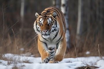 Obraz premium Siberian Tiger running. Beautiful, dynamic