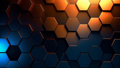 professional hexagonal background. Gold and blue . High quality  Generative AI