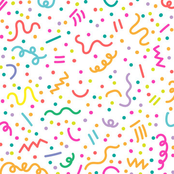 Vector fun colorful line doodles seamless background, Simple upbeat childish drawing scribble decoration