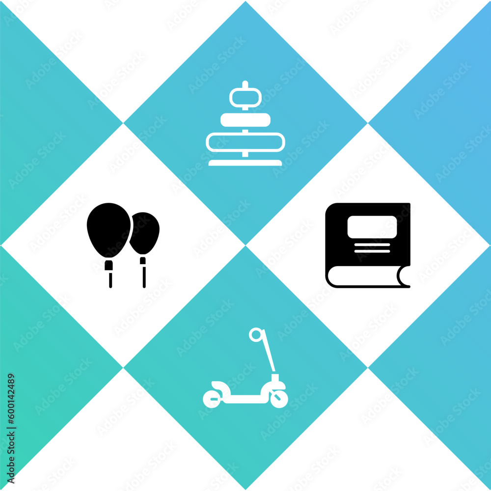 Canvas Prints set balloons, roller scooter, pyramid toy and book icon. vector