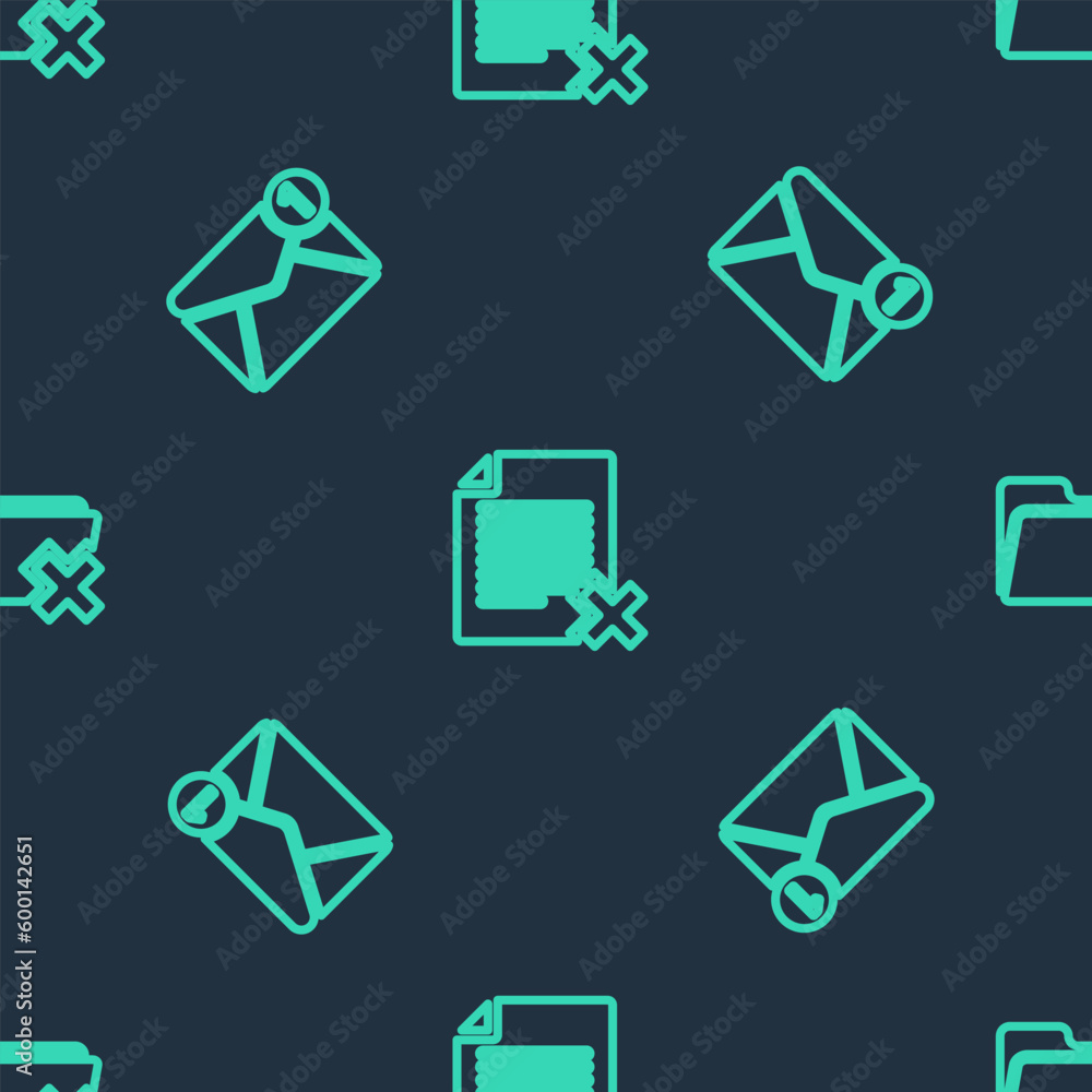 Poster set line delete file document, new, email incoming message and folder on seamless pattern. vector