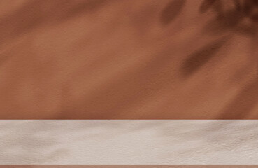 Autumn background with natural dry autumn leaf shadow on beige concrete wall texture backdrop,Fall scene display for Beauty cosmetic product promotion,Nude Cement Studio Minimal showcase advertisement