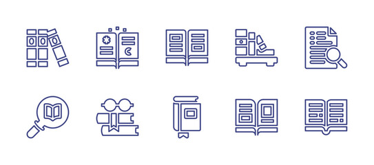 Literature line icon set. Editable stroke. Vector illustration. Containing book, library, research, search, knowledge.