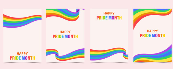 Pride month day background with curve and flag for postcard social media