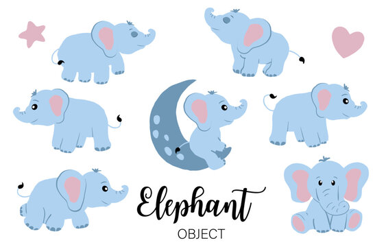 Baby elephant object with star,heart for birthday postcard © piixypeach