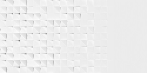 Random rotated white squares background wallpaper banner pattern fade out with copy space