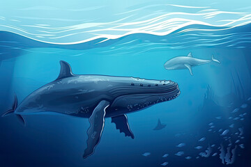 Fototapeta premium A beautiful Humpback whale is swimming in the ocean