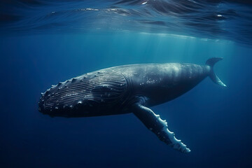 A beautiful Humpback whale is swimming in the ocean