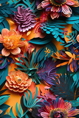 Vibrant and Chic 3D Floral Seamless Paper Patterns - Generative AI
