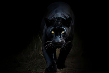 a black leopard coming out of the dark
