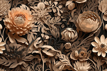 Fototapeta premium Old Fashioned 3D Floral Seamless Paper Patterns - Generative AI