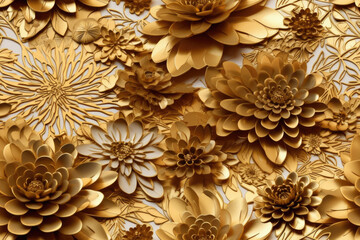 Gold Wedding 3D Floral Seamless Paper Patterns - Generative AI