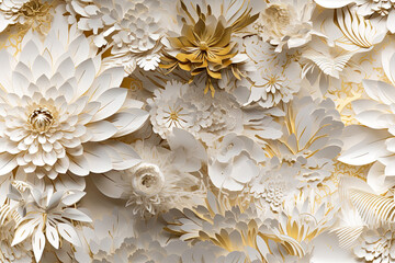 White and Gold  Wedding  3D Floral Seamless Paper Patterns - Generative AI