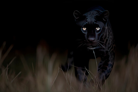a black leopard coming out of the dark