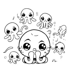 Cute Cartoon Octopus Vector Illustration