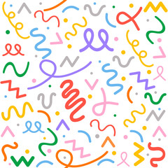 Hand drawn seamless colorful line doodle geometric pattern 