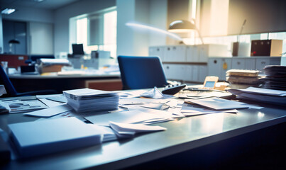 Naklejka premium an office with a white desk and various documents on the table