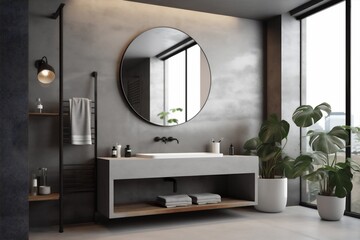 luxury grey bathroom concrete design room mirror home gray interior sink. Generative AI.