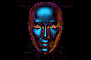 AI robot humanoid face with the circuit board background
