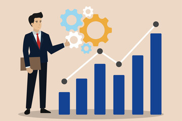 Businessman with nice graphic of his hard work.