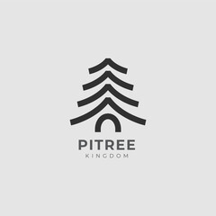 Pine Tree and House Icon Monoline Logo Template. Nature Universal creative premium symbol. Spruce Tree Vector illustration