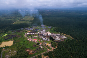 Aerial view of Palm Oil Processing Mill in Operation