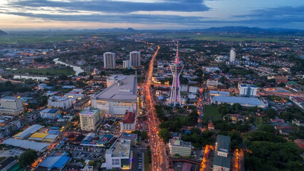Aerial view of Alor Setar town with beautiful clouds in the evening