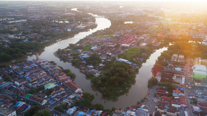 Aerial view of Alor Setar town with beautiful clouds in the evening