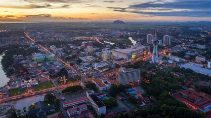 Aerial view of Alor Setar town with beautiful clouds in the evening
