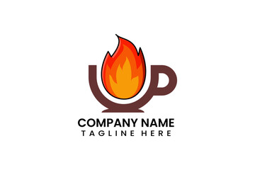 Flat coffee cup fire flame logo icon template vector design illustration