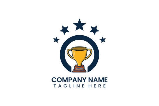 Flat trophy winner achievement label logo template vector design illustration