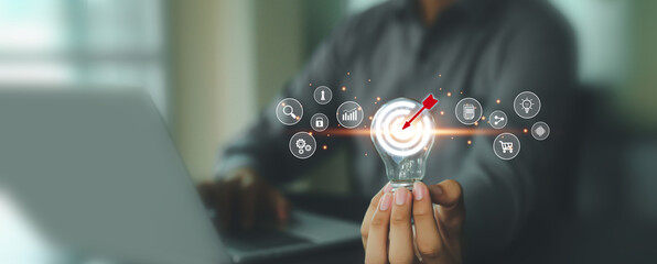 Dartboard or bullseye for business target goal digital transformation technology system and e-commerce strategy planning on online marketing and customer service ideas.