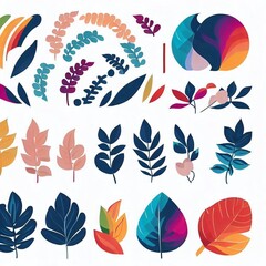 A collection of elements consisting of leaves and flowers