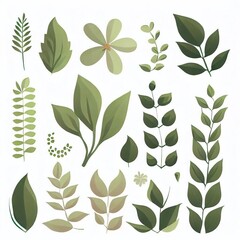 A collection of elements consisting of leaves and flowers