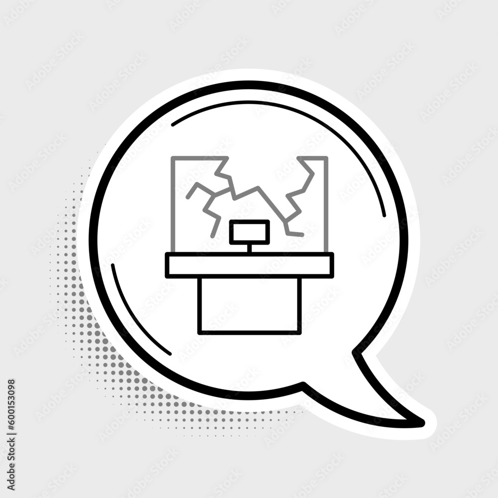 Poster line broken window icon isolated on grey background. damaged window. beaten windowpane concept. vand