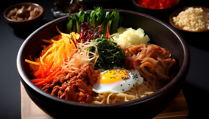 Experience the vibrant and diverse flavors of Korea with Bibimbap, a traditional dish that's packed with deliciousness. This colorful mix of rice, veggies, meat, and egg.