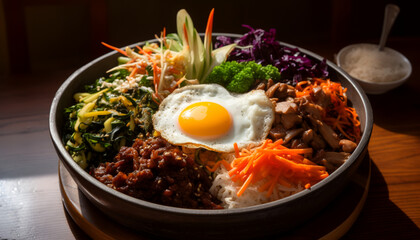 Experience the vibrant and diverse flavors of Korea with Bibimbap, a traditional dish that's packed with deliciousness. This colorful mix of rice, veggies, meat, and egg.