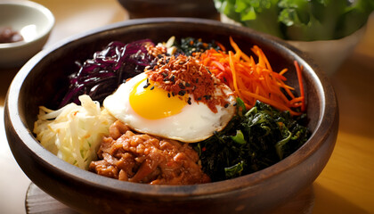 Experience the vibrant and diverse flavors of Korea with Bibimbap, a traditional dish that's packed with deliciousness. This colorful mix of rice, veggies, meat, and egg.