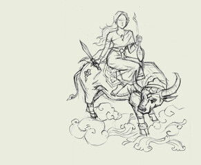 Fototapeta na wymiar sketch of angel and sward pencil drawing for card decoration illustration