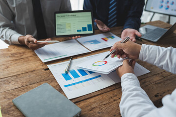 Businessman working with project idea presentation, restart, analyzing data planning on tablet,...