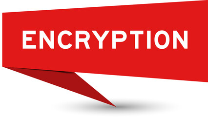 Red color speech banner with word encryption on white background