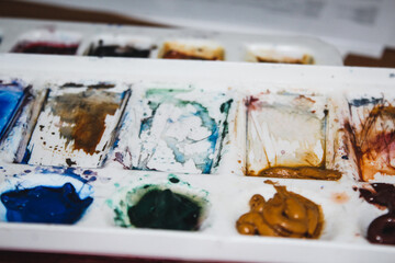 Palette with watercolor paints