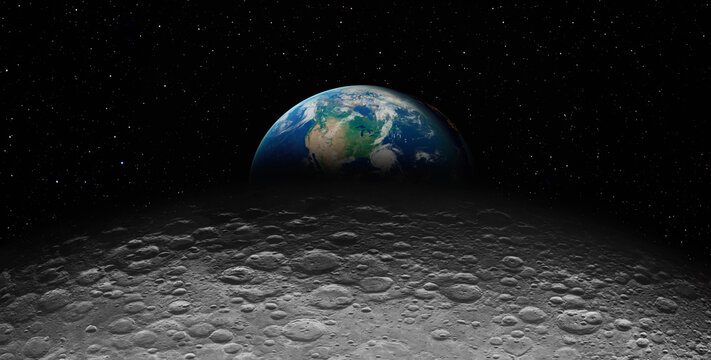 The dark side of the Moon with The Earth as Seen from the Surface of the Moon "Elements of this Image Furnished by NASA"