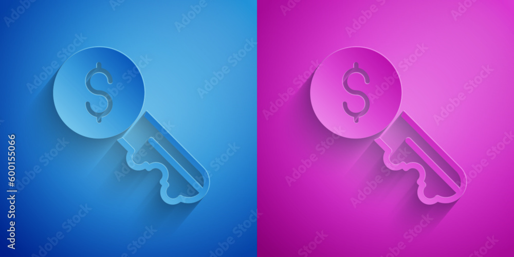 Canvas Prints paper cut rent key icon isolated on blue and purple background. the concept of the house turnkey. pa