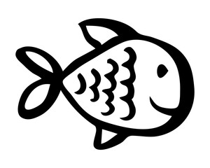 Cute cartoon fish hand painted with ink brush stroke. Png clipart isolated on transparent background