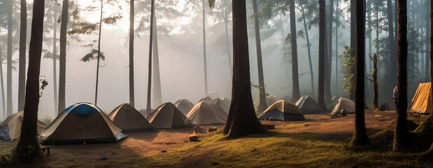 Camp in forest, generative ai