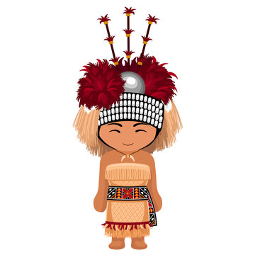 Woman in Samoa national costume. Female cartoon character in samoan traditional ethnic clothes. Flat isolated illustration.